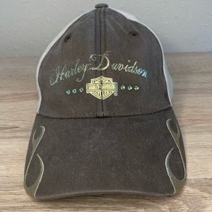Womens Harley Davidson Bejeweled Gold and Brown Velcro Adjustable Hat